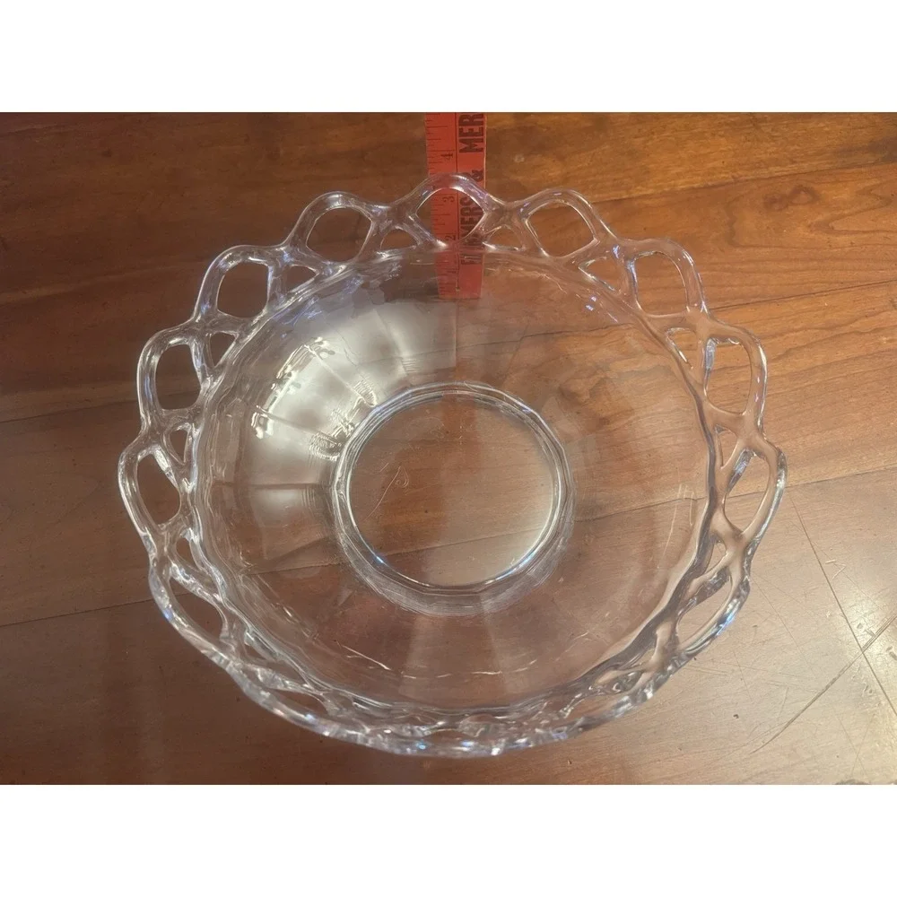 Vintage Clear Imperial Glass Bowl Crocheted Crystal‎ Open Lace Rim Edge